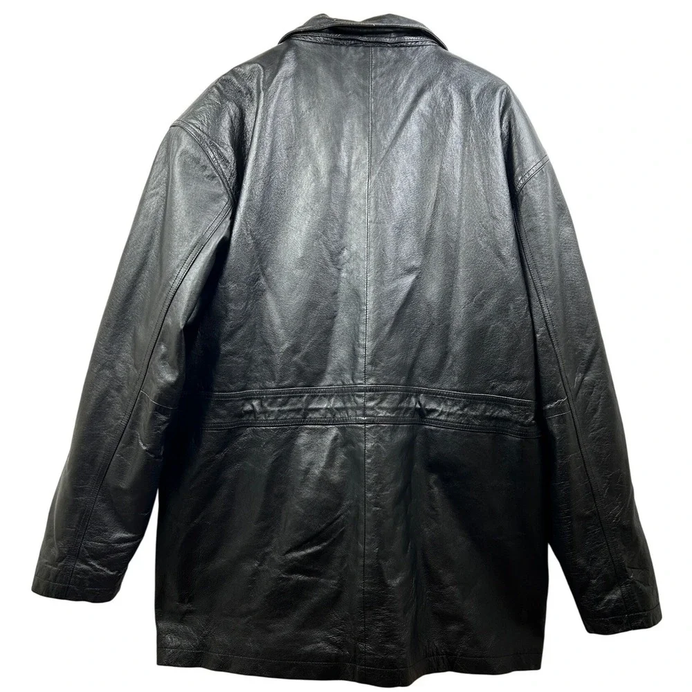 Phase Two Leather‎ Jacket Mens XL Black Zip Front Heavy Utility Coat 4 lbs